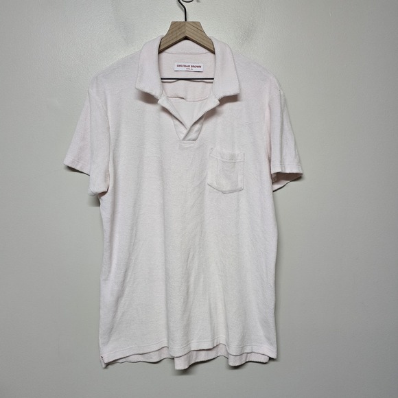 Orlebar Brown Terry Cloth Polo Shirt Mens XL Pink Toweling Short Sleeve Pocket